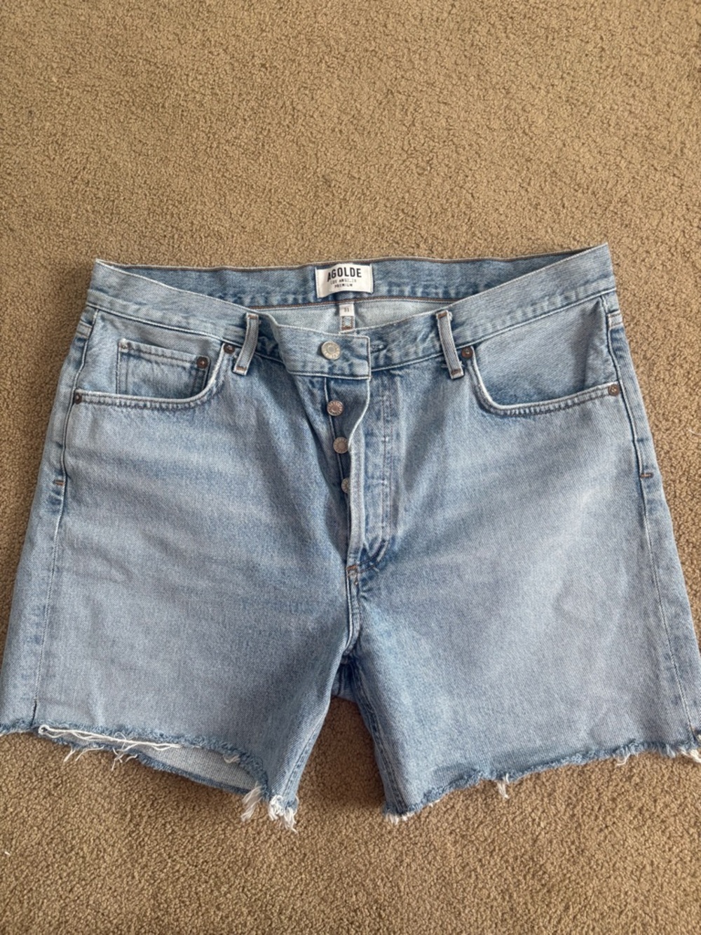 Agolde Light Wash High-Rise Denim Cutoff Shorts
